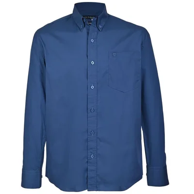 Camisa Casual Lisa Azul Cavalatti Manga Larga para Hombre