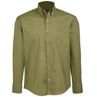 Camisa Casual Lisa Verde Cavalatti Manga Larga para Hombre