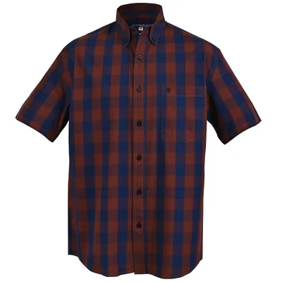 Camisa Casual Roja con Azul de Cuadros Cavalatti Manga Corta para Hombre