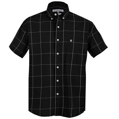 Camisa Casual Negra de Cuadros Cavalatti Manga Corta para Hombre