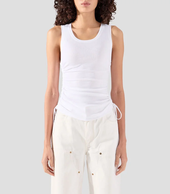 Playera cuello redondo sin mangas lisa Mujer
