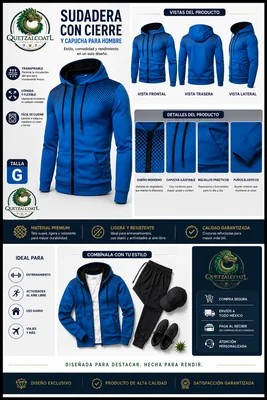 Sudadera Deportiva con Cierre Capucha Diseño Degradado Azul, Talla G deporte senderismo casual