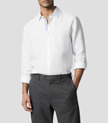 Camisa lisa en lino con manga larga Hombre