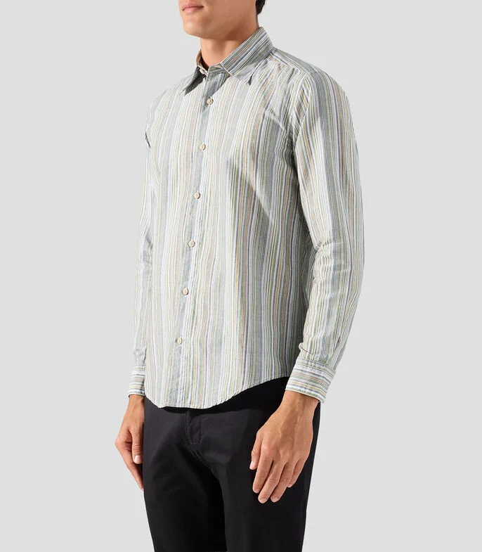 Camisa a rayas manga larga Hombre