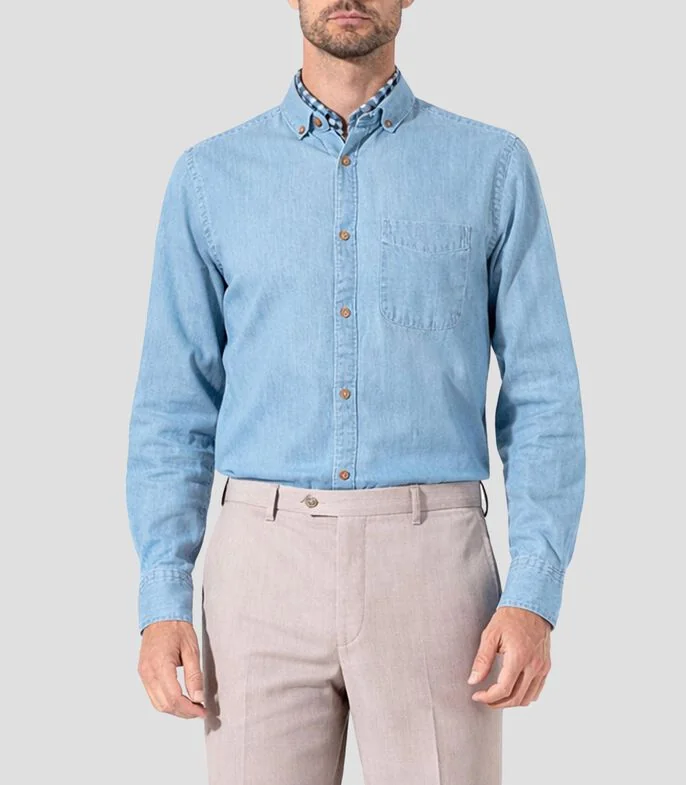 Camisa lisa manga larga Hombre