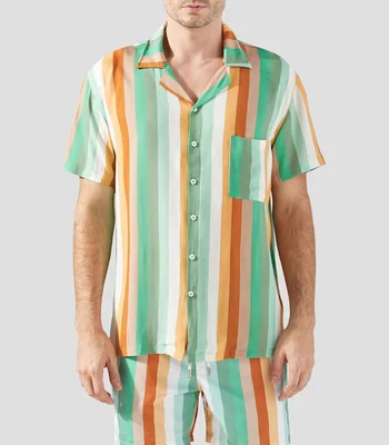 Camisa de rayas manga corta de playa Hombre