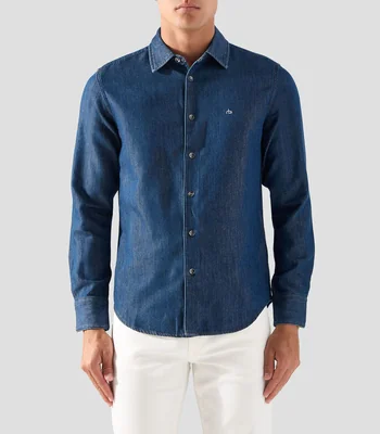Camisa de mezclilla lisa con manga larga Hombre