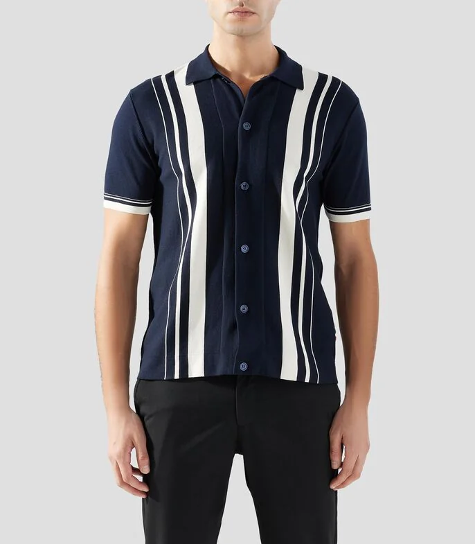 Camisa a rayas manga corta Hombre
