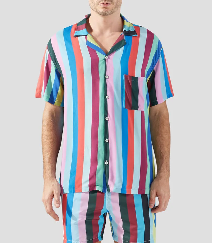 Camisa de rayas manga corta de playa Hombre