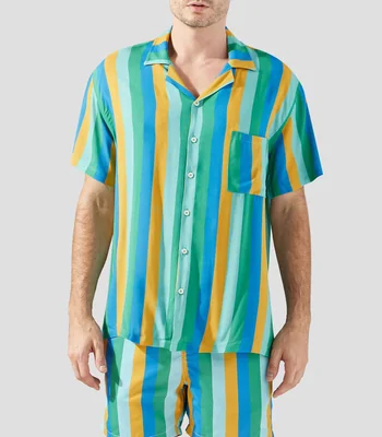 Camisa de rayas manga corta de playa Hombre
