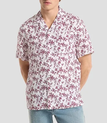 Camisa con estampado de lino manga corta Hombre