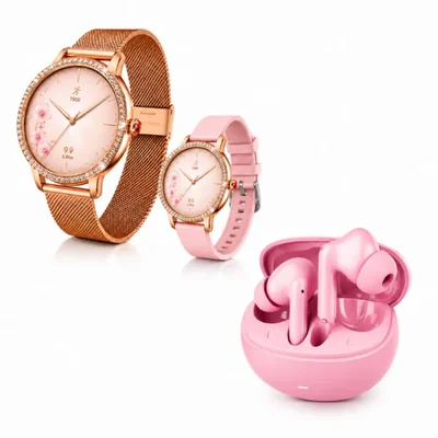 Smartwatch Futurem DW01 Dorado + Audífonos G-Tide L42 Rosa