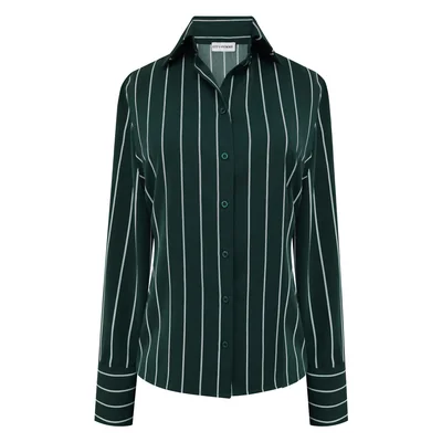 Blusa Camisera Verde Esmeralda con Rayas para Mujer City Femme