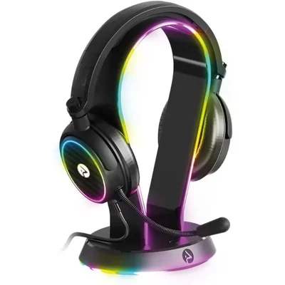 Audífonos Gamer 4Gamers XP-RGB-HSB-4G Negro Con Luz RGB Over-Ear PS4 PS5 Xbox Nintendo Switch PC Alámbricos 3.5mm Incluye Soporte