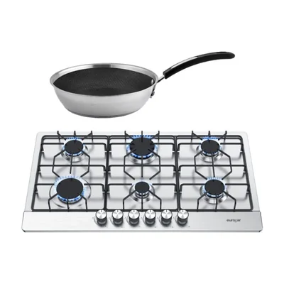 Combo parrilla de gas 6 quemadores 86 cm y Sartén acero inoxidable 30 cm