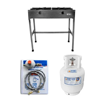 Combo FLAMA DUO estufon ES-2Q-G de 2 quemadores y tanque de gas 9kg
