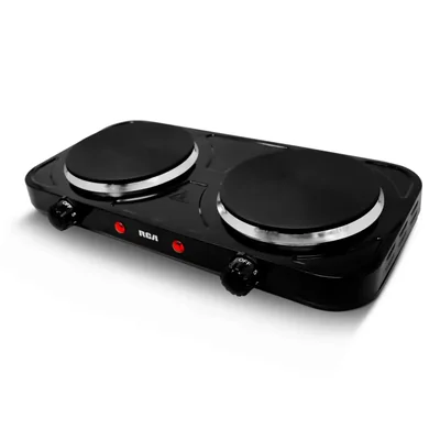 RCA Parrilla Eléctrica RC2000N con Dos Quemadores, Acero Inoxidable, Portátil, Calor Uniforme, 5 Niveles de Calor y Funcional para Cocina Compacta.