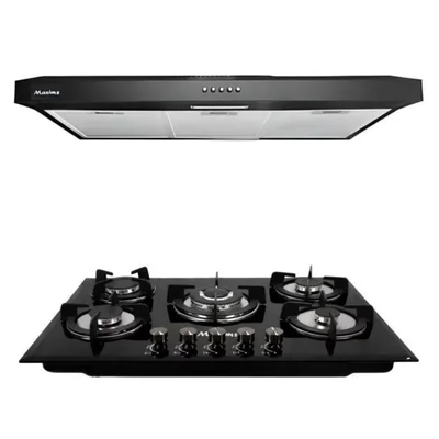 COMBO PARRILLA Y CAMPANA MAXIMS NEGRO 5 QUEMADORES