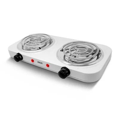 RCA Parrilla Eléctrica RC2000A, Doble Quemador con Resistencias en Espiral, Control de Temperatura, Antiadherente, Luces Indicadoras, Portátil