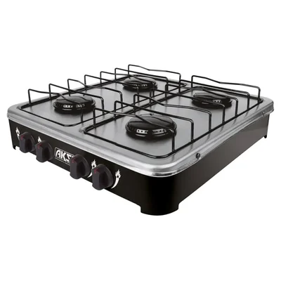Parrilla Estufa De Mesa Aksi 4 Quemadores Negro Acero Inoxidable