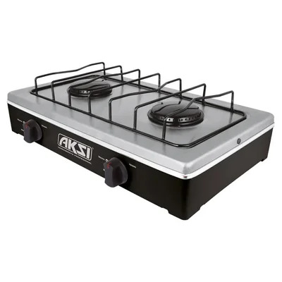 Parrilla Estufa De Mesa Aksi 2 Quemadores Negro Acero Inoxidable