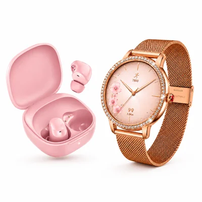 SMARTWATCH FUTUREM DW01 (DORADO) + AUDIFONOS REDMI BUDS 6 PLAY (ROSA)