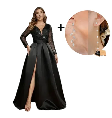 Vestido de Noche con Encaje y Lentejuelas