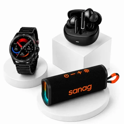 SMARTWATCH FILWANS GTR + BOCINA SANAG M15 + AUDIFONOS G-TIDE L42 NEGRO