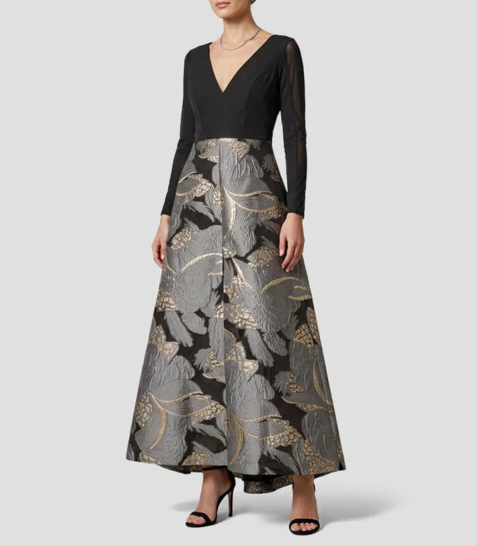 Vestido largo manga larga con estampado Mujer