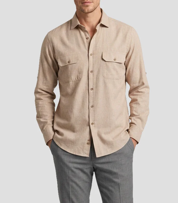 Camisa jaspeada manga larga Hombre