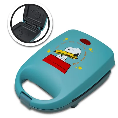 SNOOPY Peanuts Sandwichera Eléctrica Antiadherente Compacta Azul
