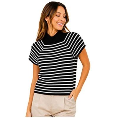 Blusa Rayas Manga Corta Cuello Alto Brittany Moore para Mujer