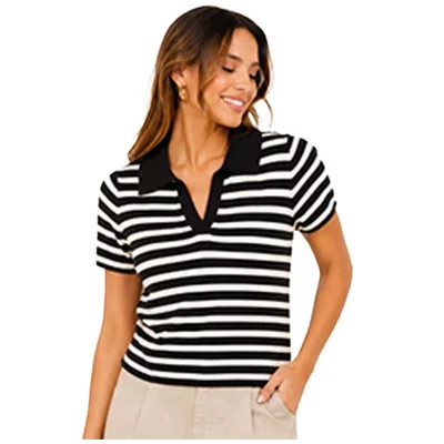 Blusa Rayas Manga Corta Cuello Sport Rayas  Brittany Moore para Mujer
