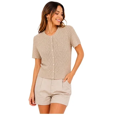 Blusa Manga Corta Cuello Redondo con Botones Uk para Mujer