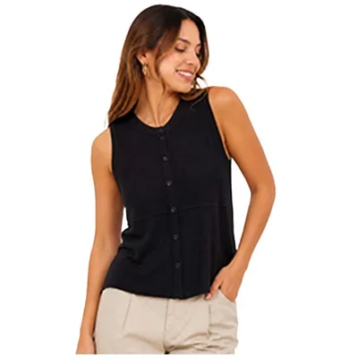 Blusa Sin Manga Cuello Reodondo Conbotones Uk para Mujer