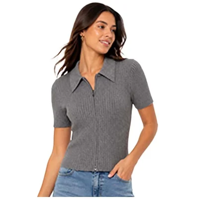 Blusa Manga Corta Cuello Polo Y Cierre Uk para Mujer