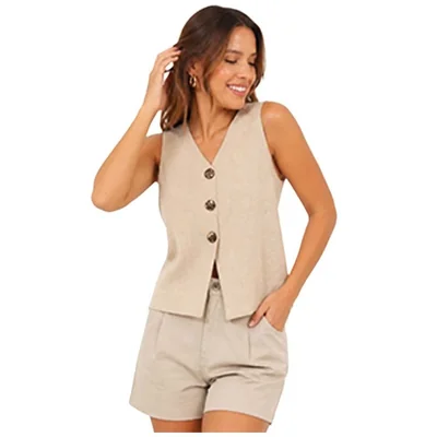 Chaleco Cuello V Botones Uk para Mujer