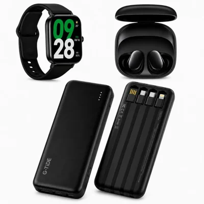 SMARTWATCH WATCH 5 ACTIVE NEGRO + AUDIFONOS REDMI BUDS 6 PLAY NEGRO + POWER BANK G-TIDE P1 NEGRA