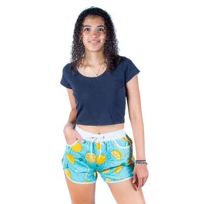 Short De Baño Estampado. Bañador Para Dama Limones Verde Menta
