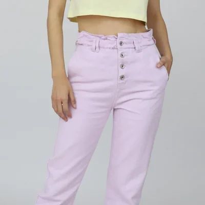 Jeans paper bag Mujer American College, jeans mom style color lila.