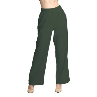 Pantalón recto con pliegues al frente, elástico en espalda