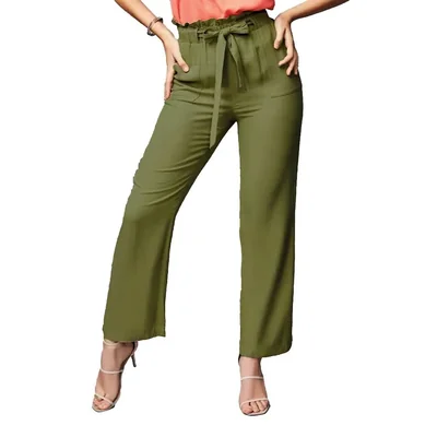 Pantalón recto tobillero con bolsas y cinturón
