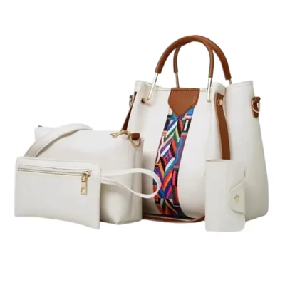 Set 4 Bolsas Mujer Moda Dama Crossbody Cosmetiquera, con Correa Blanco