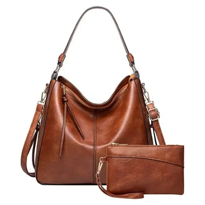 Set 2 Bolsas Bandolera+ Cartera Para Mujer Color Café