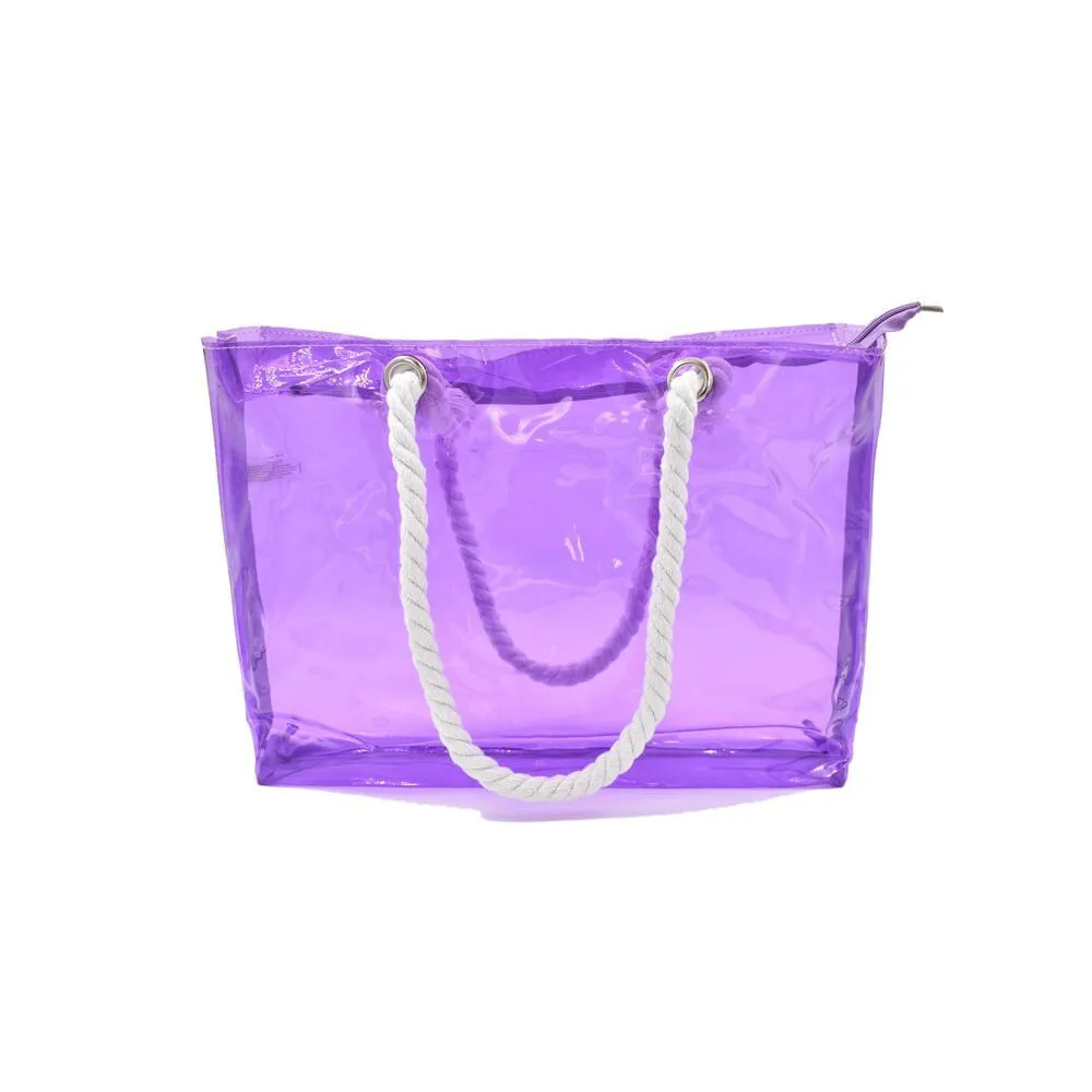 Bolsa de playa transparente morado neón