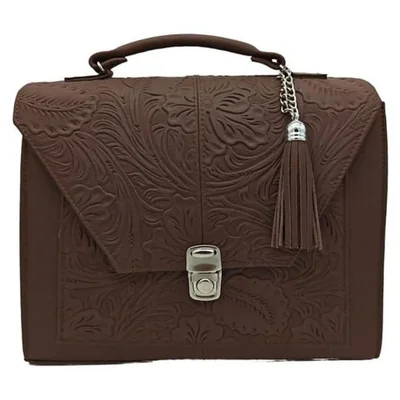 Bolsa en Piel Vacuno Cincelada Fana Mercedes Chocolate