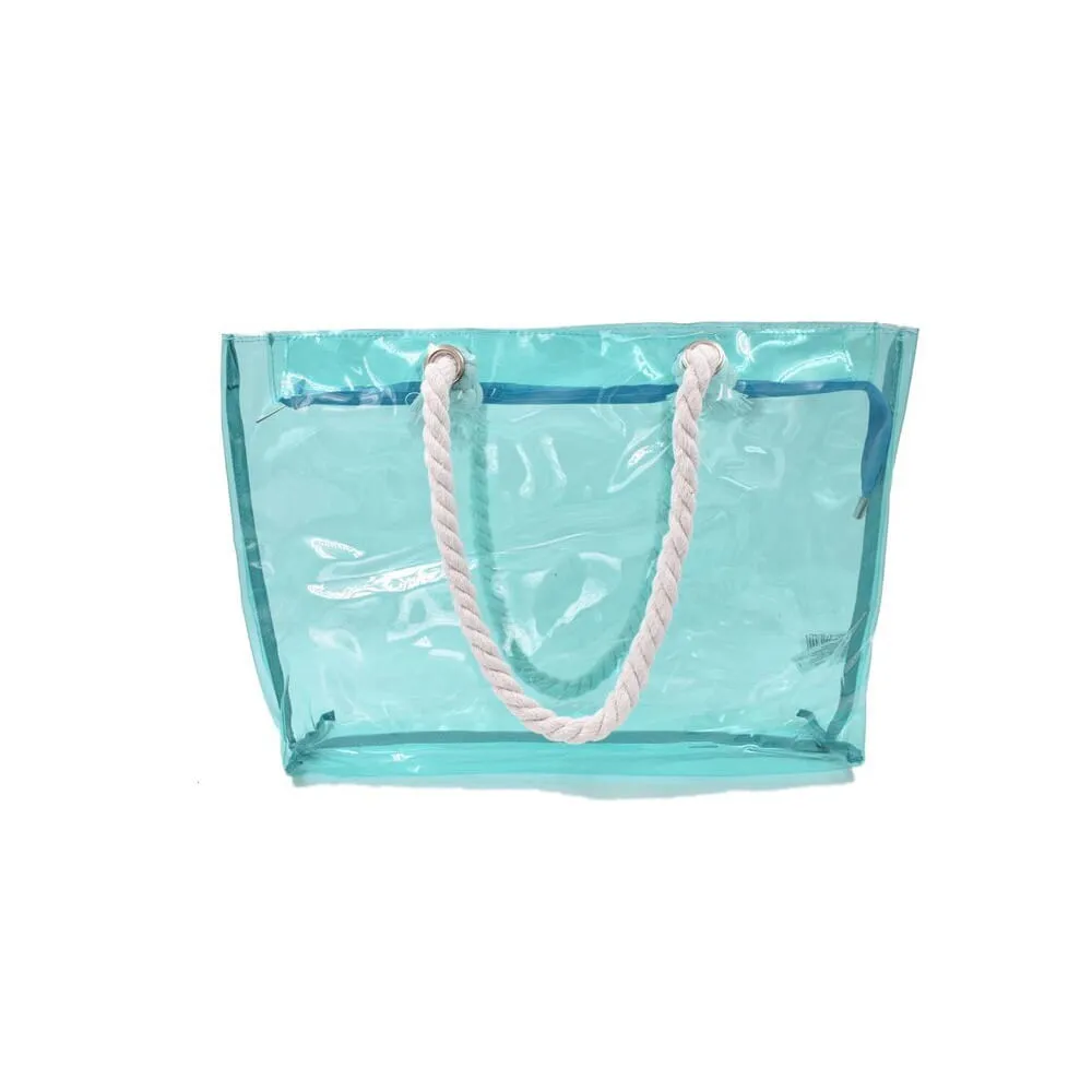 Bolsa de playa transparente azul turquesa neón