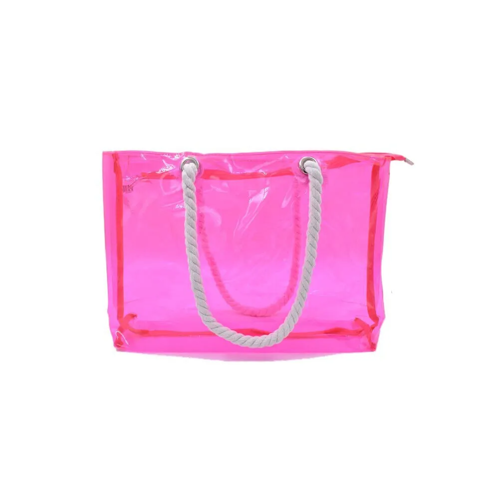 Bolsa de playa transparente rosa neón