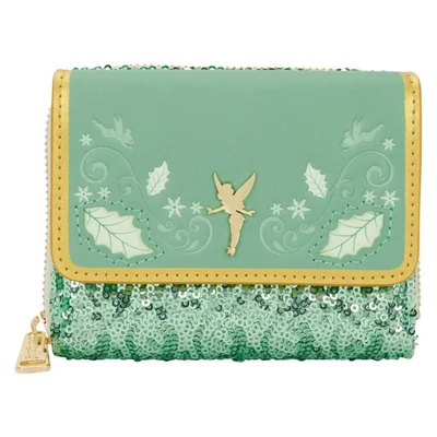 Billetera Loungefly Disney Tinker Bell con diseño de tríptico navideño