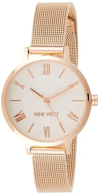 Pulsera de malla Watch Nine West para mujer caja de 31 mm plata y oro rosa